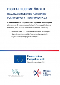 DIGITALIZUJEME ŠKOLU - Realizace investice národního plánu obnovy - komponenta 3.1